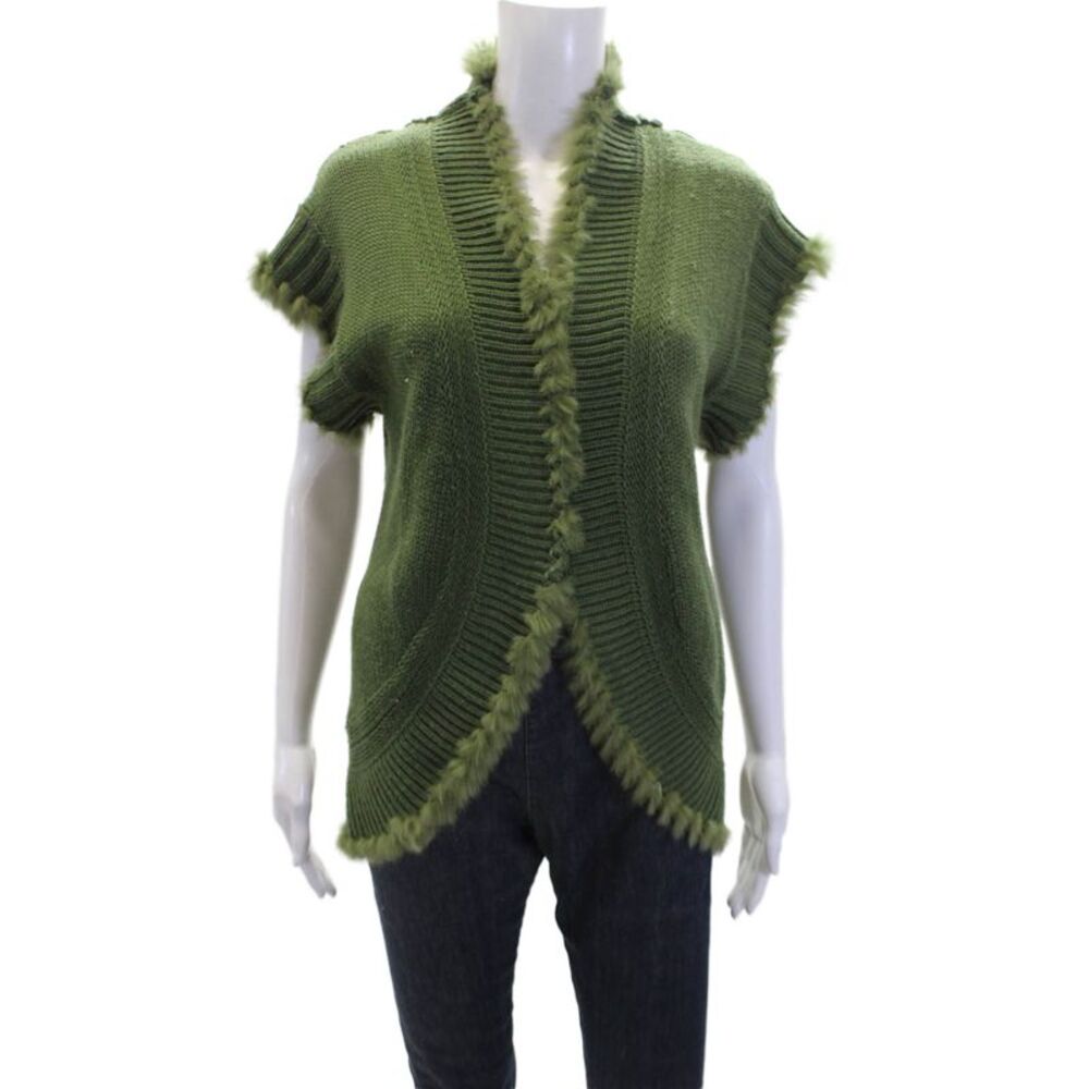 P Luca Womens Short Sleeves Cardigan Sweater Green Wool Blend Size Medium